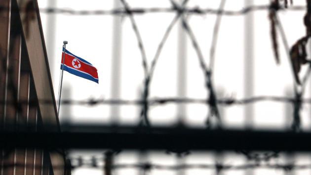 Cerca de puas y Bandera NorCoreana