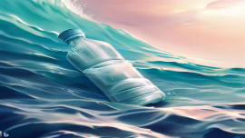 Botella de plástico en el mar