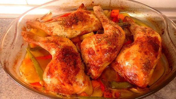 Pollo asado con verduras