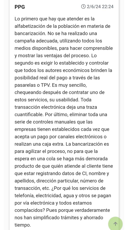 Comentarios sobre Bancarización 